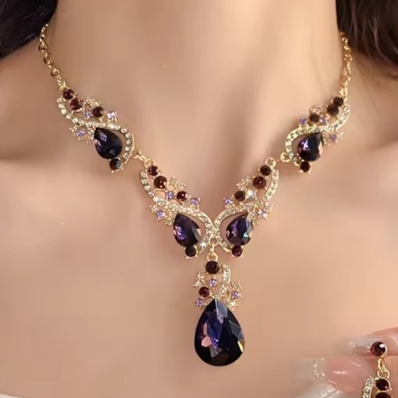 Anthropologie Jewelry - Queen Victoria  luxury adjustable crystal and Gold and Purple Necklace